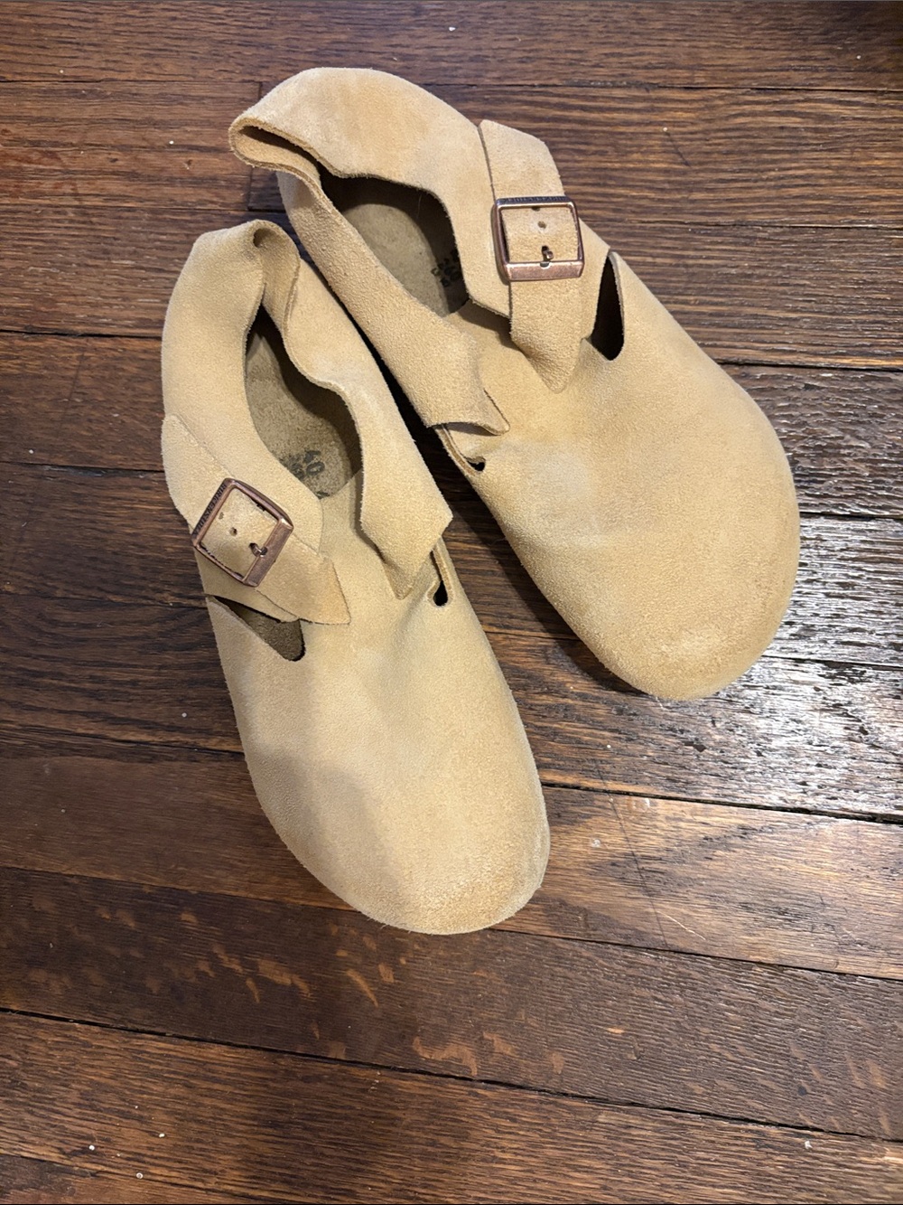 Birkenstock Women’s Tan Suede Buckle Moccasins